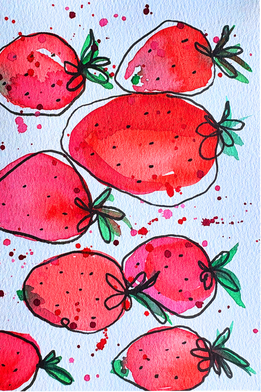 “Splashy Strawberries” Matted Print: 4 x 6, 5 x 7, 8 x 10