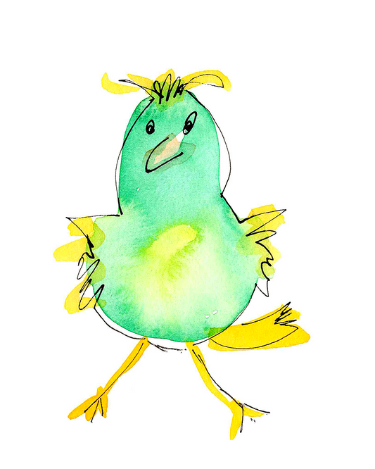 Quirky Green Yellow Chirp 4x6, 5x7, 8x10