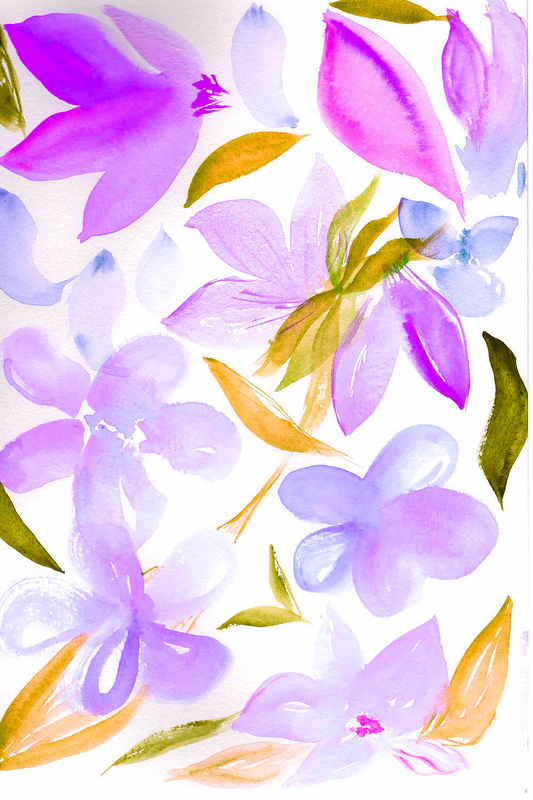 Purple Yellow Gold Floral Frenzy 4x6, 5x7, 8x10