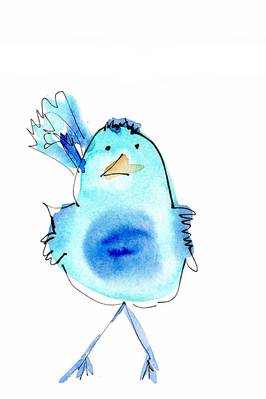 Quirky Light Blue Dark Blue Chirp 4x6, 5x7, 8x10